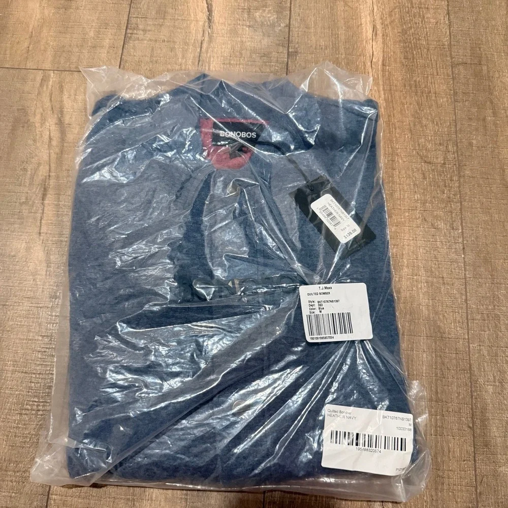 NWT Bonobos Men Quilted Bomber Jacket Heather‎ Navy Academia Snap Front Preppy M